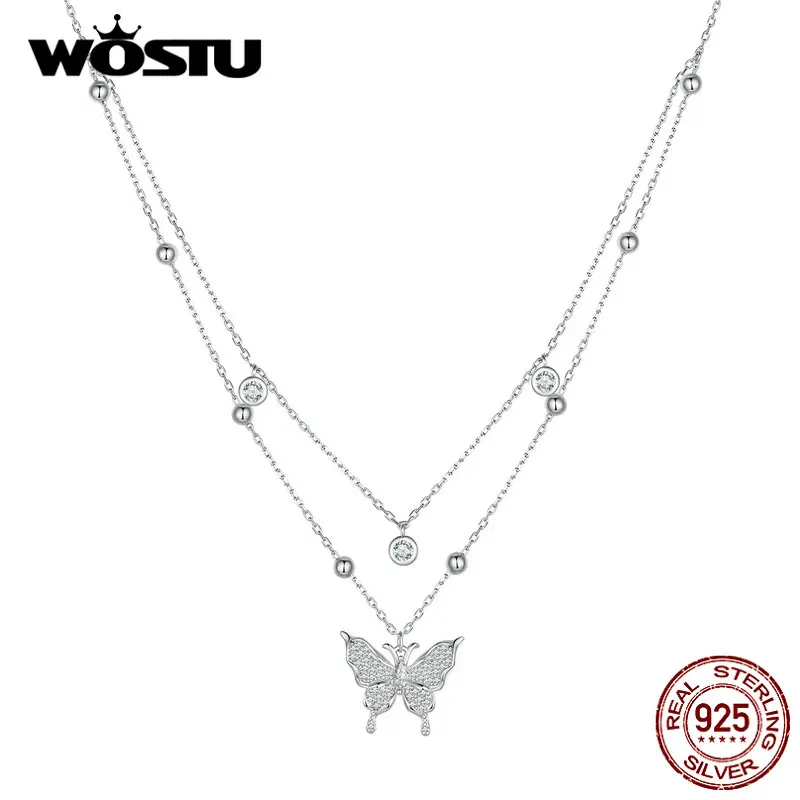 

Женское Двухслойное ожерелье-бабочка WOSTU, регулируемое ожерелье из стерлингового серебра 925 пробы с цирконами, ювелирное изделие в подарок