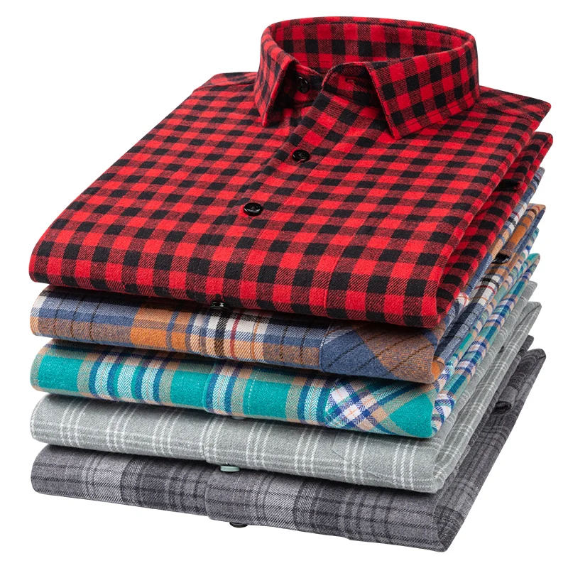2023 New 100% Cotton Men Casual Plaid Flannel Shirt Long-Sleeved Vintage Shirt Men's Cardigan Blouse Striped Oversize Size S-6XL