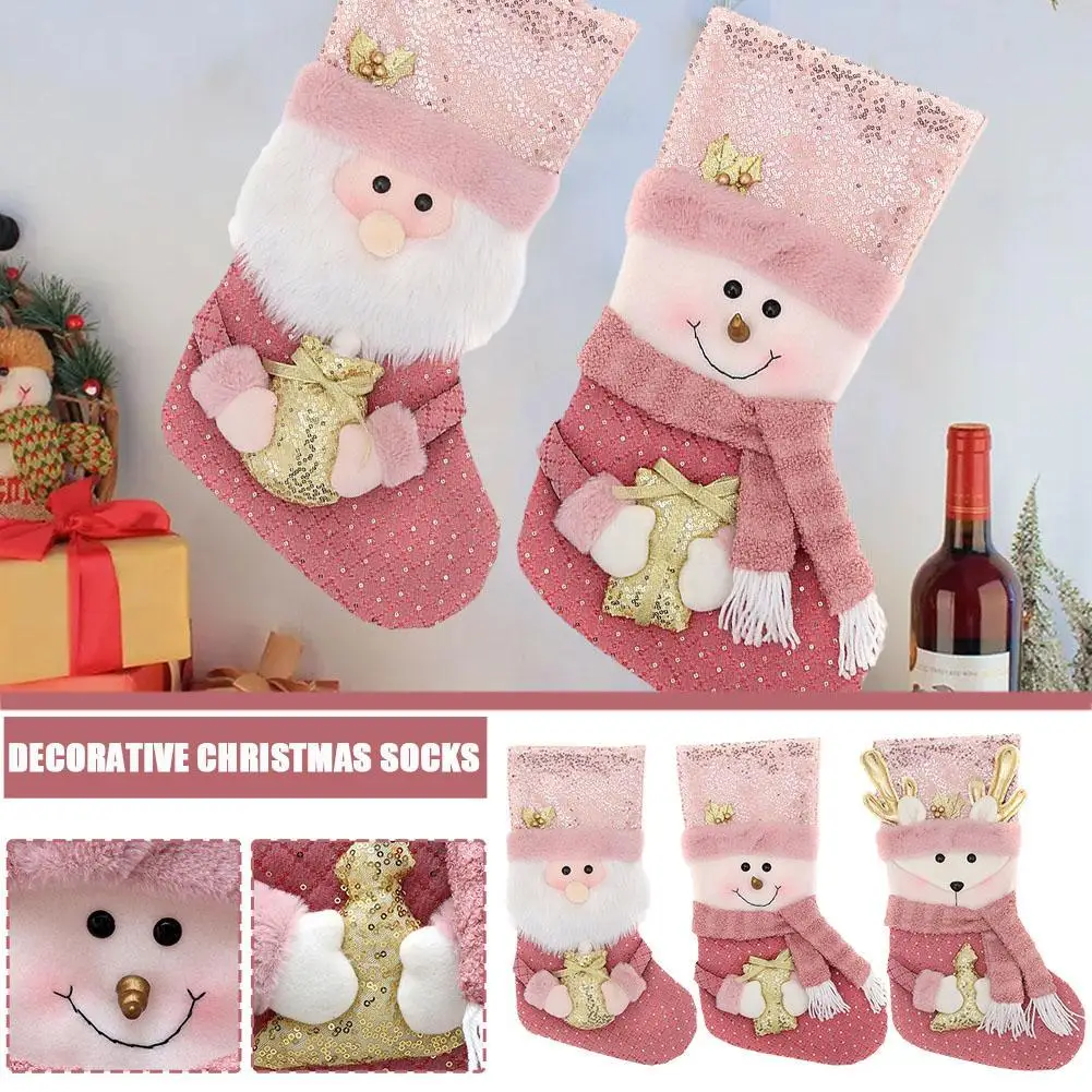 

Новая модель, декоративные рождественские носки, детские сумки для конфет, розовая тканевая Подарочная сумка для детей, подвеска на рождественскую елку