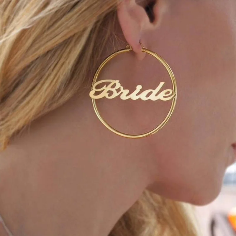 Hoops Earrings for Women Fashion Personalized Name Customized Products Big Earring Stainless Steel Ladies Jewelry Circle Earring