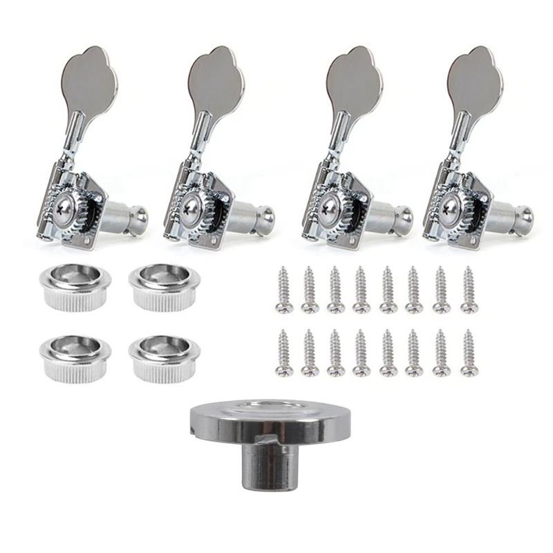 

1X Pure Vintage -Style Jazz Bass/Precision Bass String Guide - Chrome & 4Pcs Guitar Tuning Pegs Electric Bass Tuner Peg