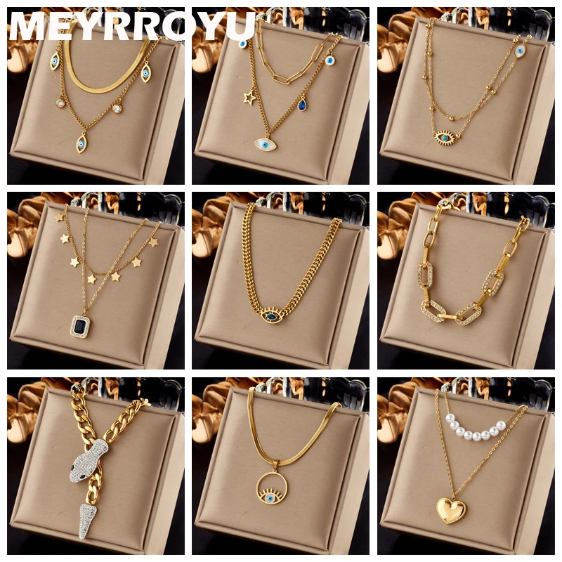 Женское Ожерелье MEYRROYU, колье из нержавеющей стали 316L с круглым циркониевым покрытием 18 карат, подарочное ожерелье для вечеринки
