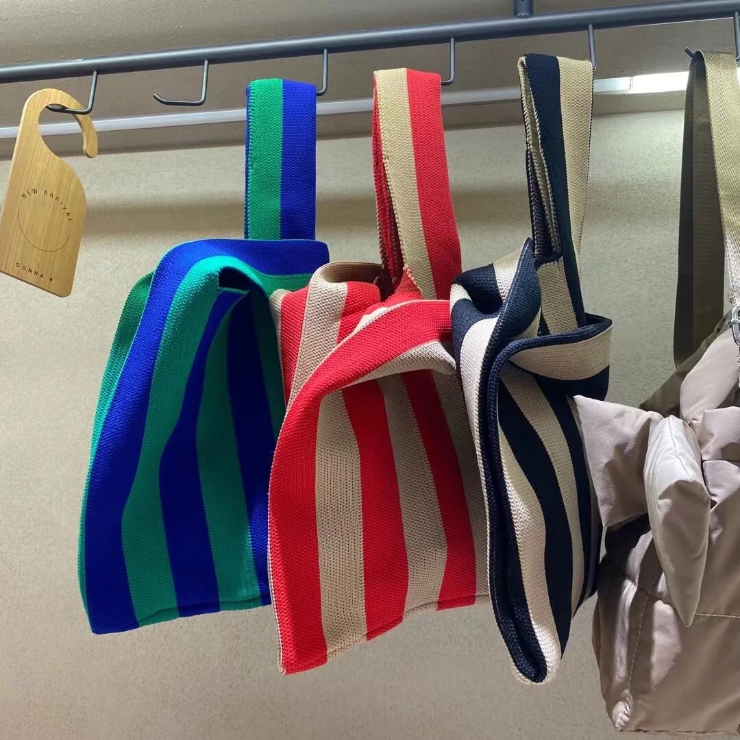 

Big striped simple Retro knit handbag Shoulder Woolen Hollow Out Bag BB-3