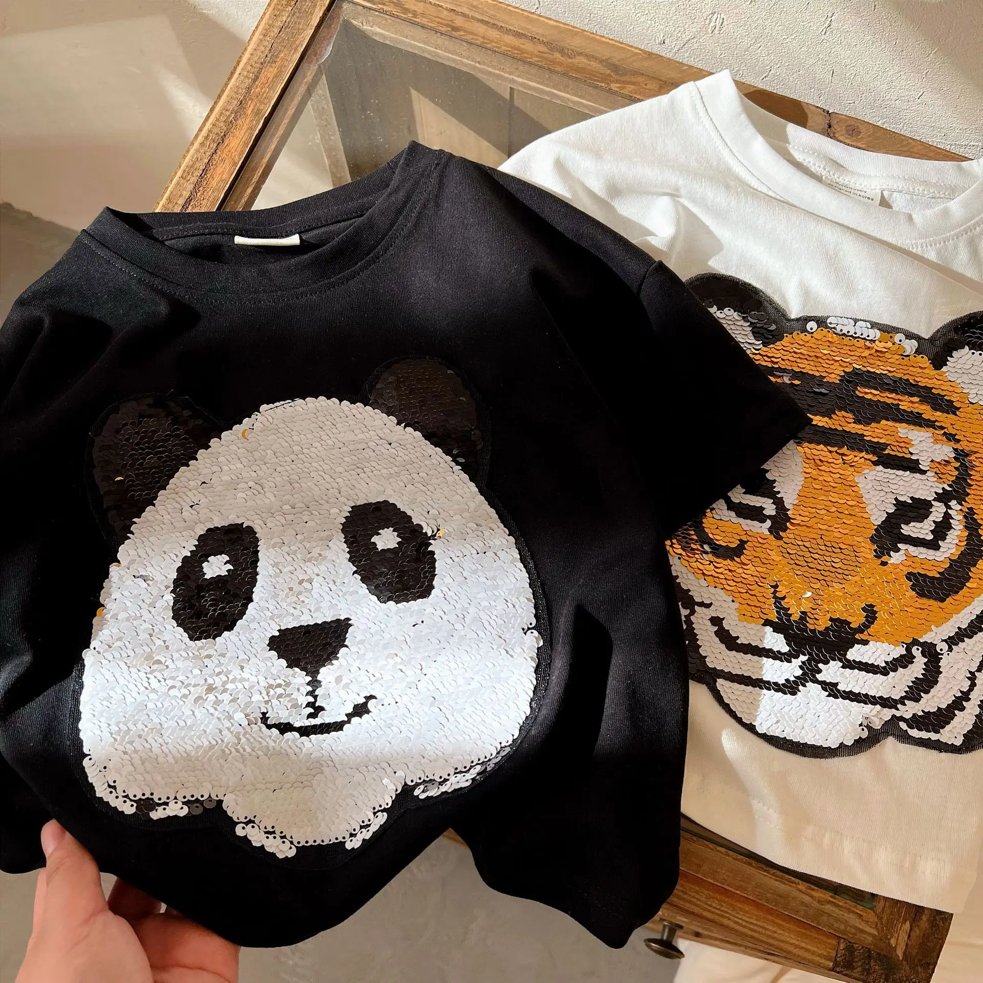 2022 New Children T Shirt Boys Girls Summer Short Sleeve T Shirts Cute Tiger Panda Print Kids Cartoon T Shirt Cotton Child Tee