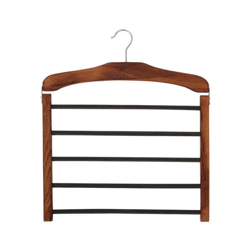 Solid Wood Pants Rack Flocking Multifunctional Folding Hanging Pants Special Hanger Household Multi-Layer Pants Hanger Wardrobe