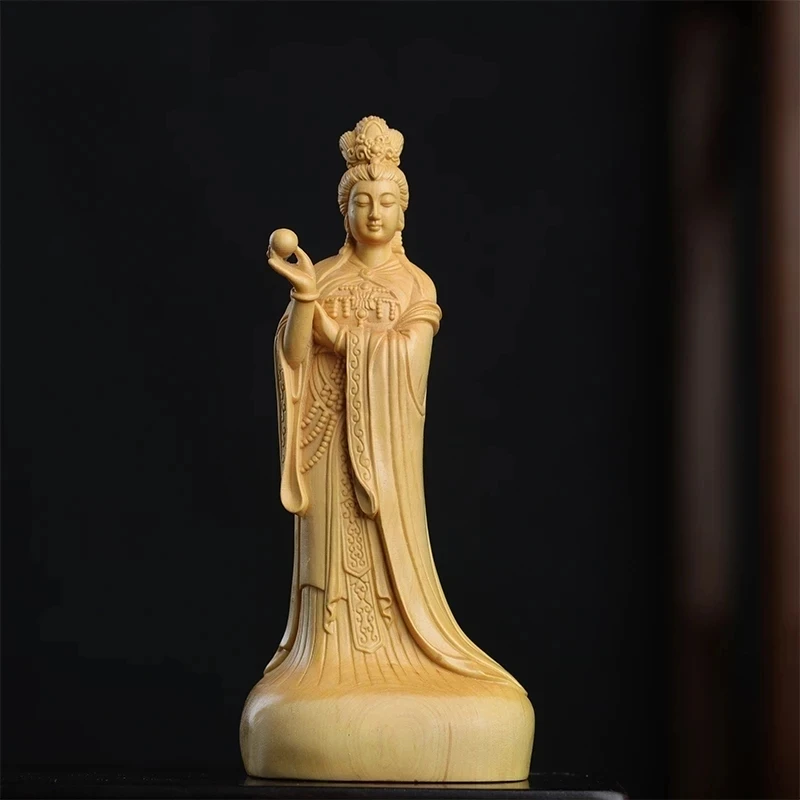 

Boxwood 12cm Mazu Sculpture Wood Carving Sea Goddess Statue Figure Buddha Worship Feng Shui Ma Zu Home Decor