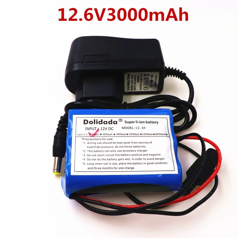 

New 12 V 3000 mAh 18650 Li-ion Rechargeable battery Pack for CCTV Camera 3A Batteries+ 12.6V 1A Charger+Free shopping