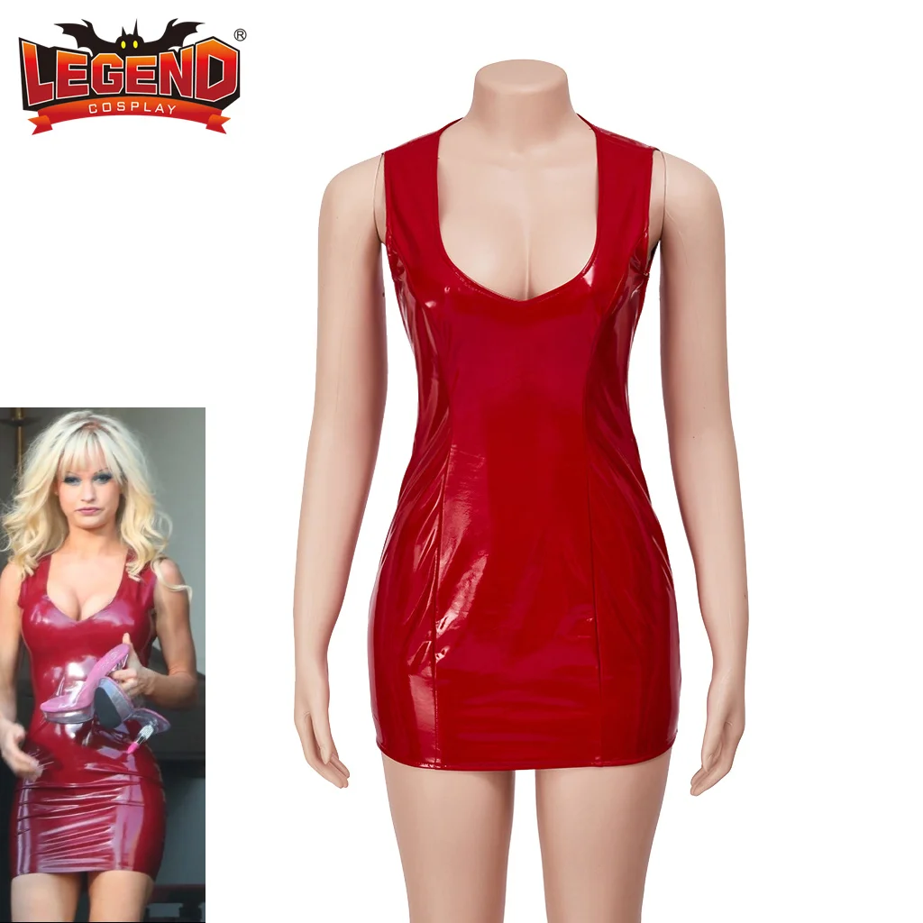 

Pam and Tommy Costume Pamela Anderson Costume Cosplay Dress Sexy Red Leather Bodycon Mini Dress Outfit for Women Adult