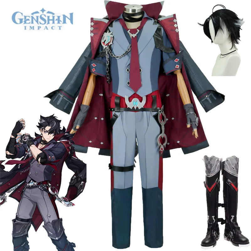 Костюм для косплея Genshin Impact Wriothesley парик обувь искусственная игра ролевая наряд
