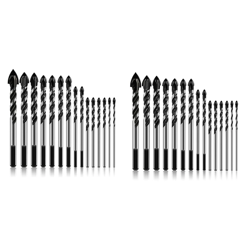 

New 30Pcs Masonry Drill Bits Set 3-16Mm For Glass Concrete Marble Brick Tile Wood Triple-Cornered Alloy Masonry Bit