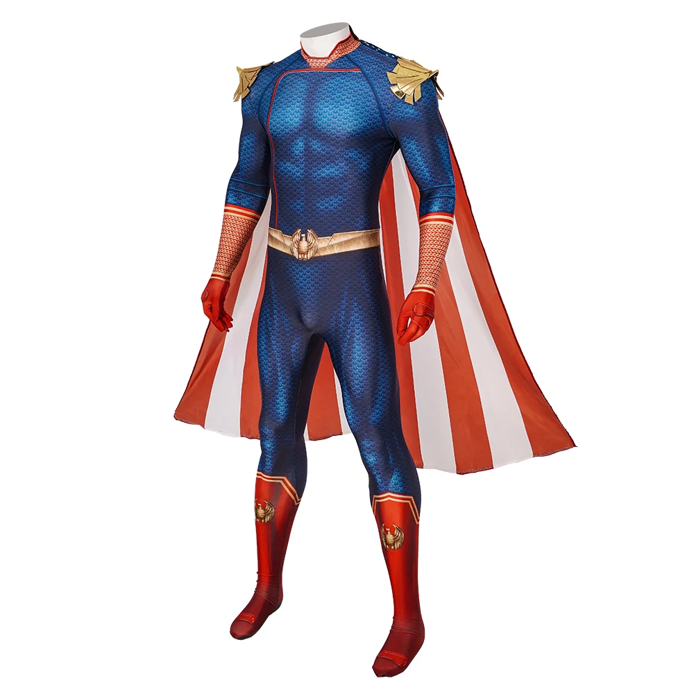 

The Boys Homelander 3D Printing Jumpsuit Halloween Carnival Superhero Cosplay Captain Costume Blue Outfit with Cape