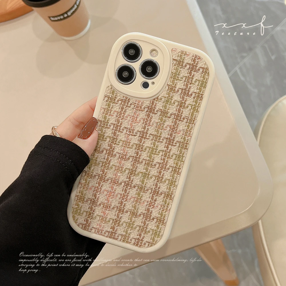 

Classic Knitted Check Houndstooth Phone Case for iPhone 14 12 13 11 Pro ProMax Plus X XR Xsmax Shockproof Soft Cover