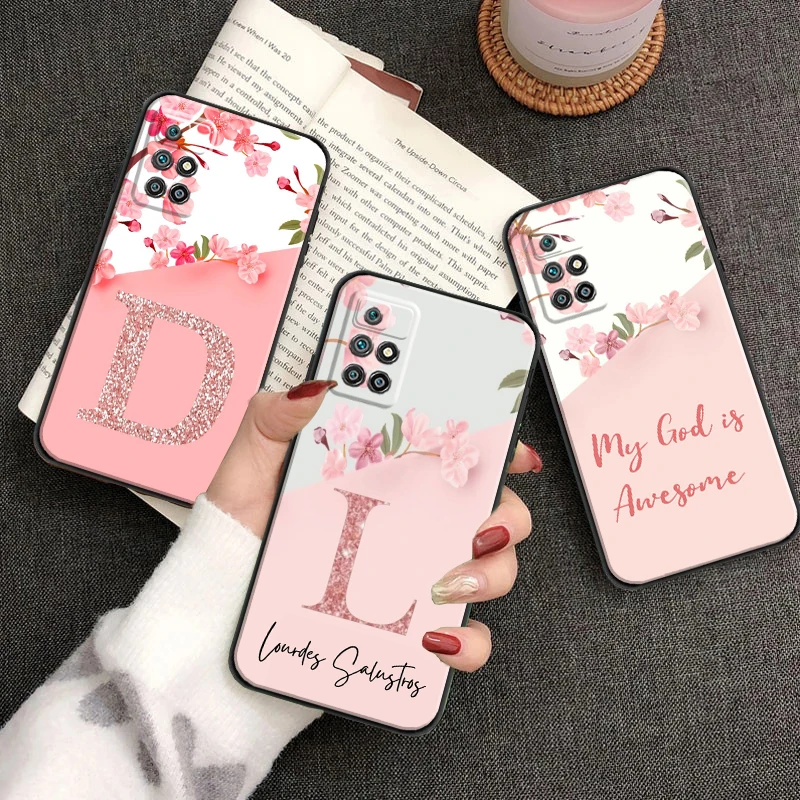 

Flower Letter Pink For Xiaomi Redmi 10 Phone Case Protect Soft Funda Silicone Cover Coque Liquid Silicon