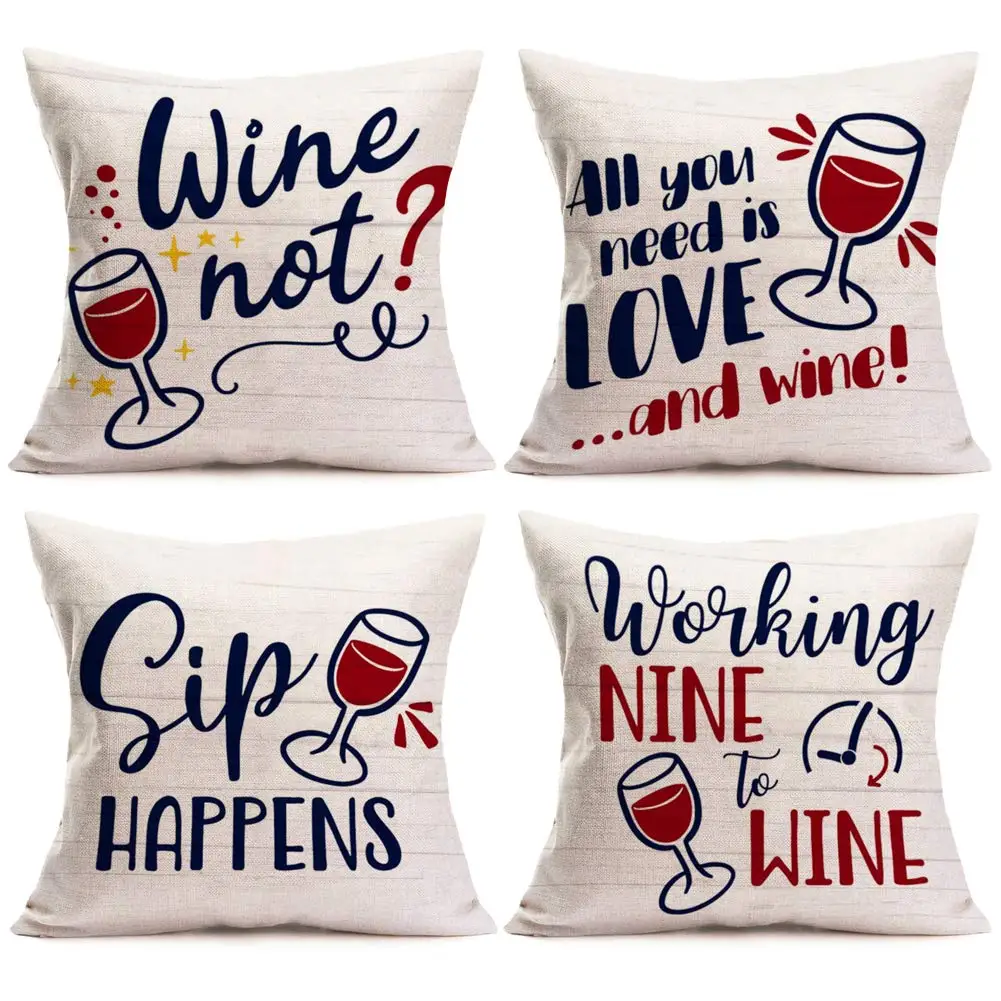 

Nordic Wine Goblet Linen Pillowcase 60*60 Living Room Sofa Cushion Cover 40*40 Home Decoration Fashion Pillowcase 50*50