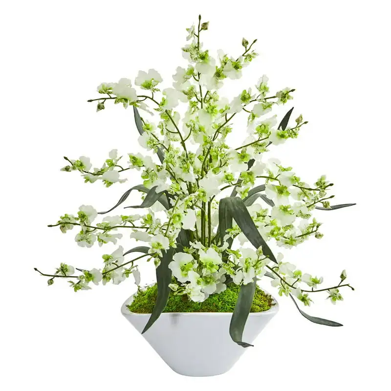 

Lady Orchid Artificial Flowers in White Vase, Yellow