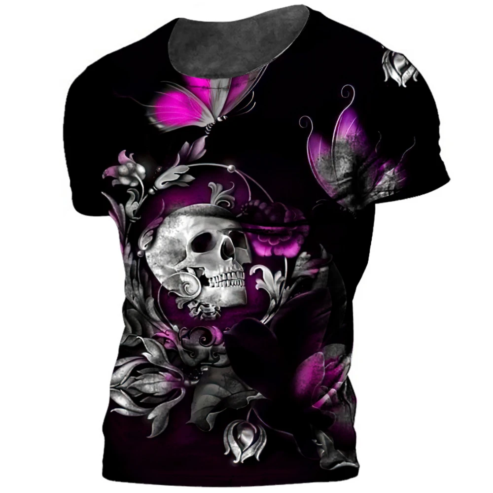 

Футболка мужская с 3D-принтом черепа, футболка быстросохнущая с короткими рукавами в стиле ретро, уличная одежда в стиле Харадзюку, для лета