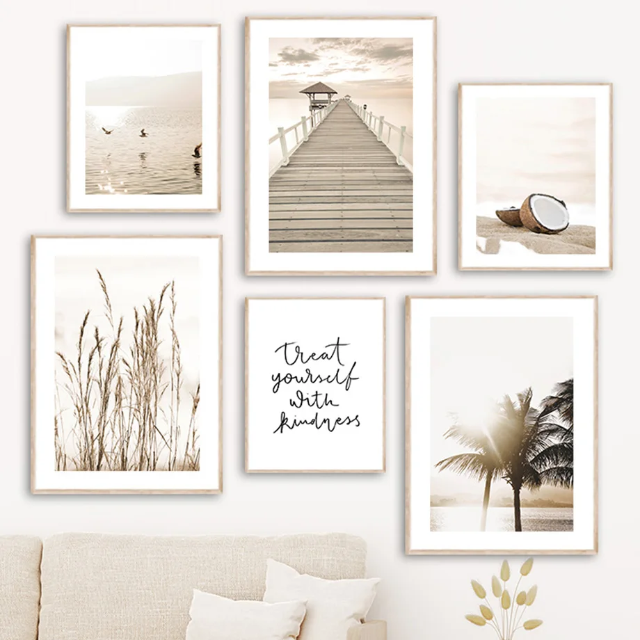 

Reed Bridge Coconut Tree Quotes Wall Art Canvas Painting Nordic Posters And Prints Landscape Wall Pictures For Living Room Decor