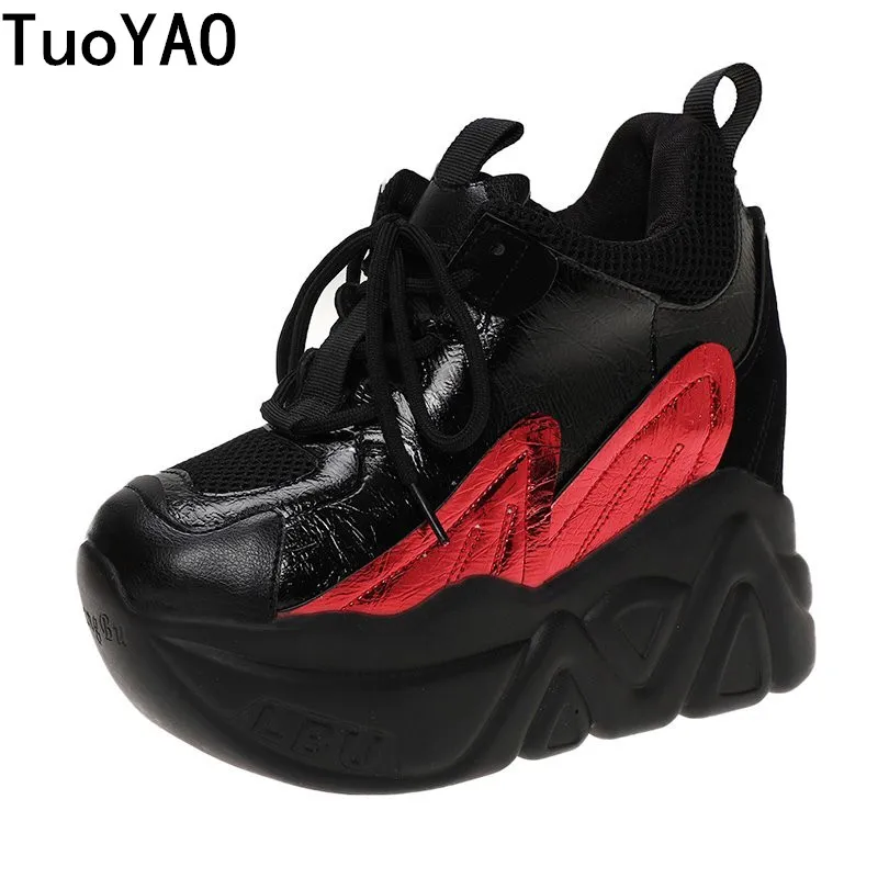 

Women Chunky Sneakers Platform Tenis Female Autumn Trainers 12CM Wedges Casual Shoes Designers Lace Up Dad Shoes Woman New 2022