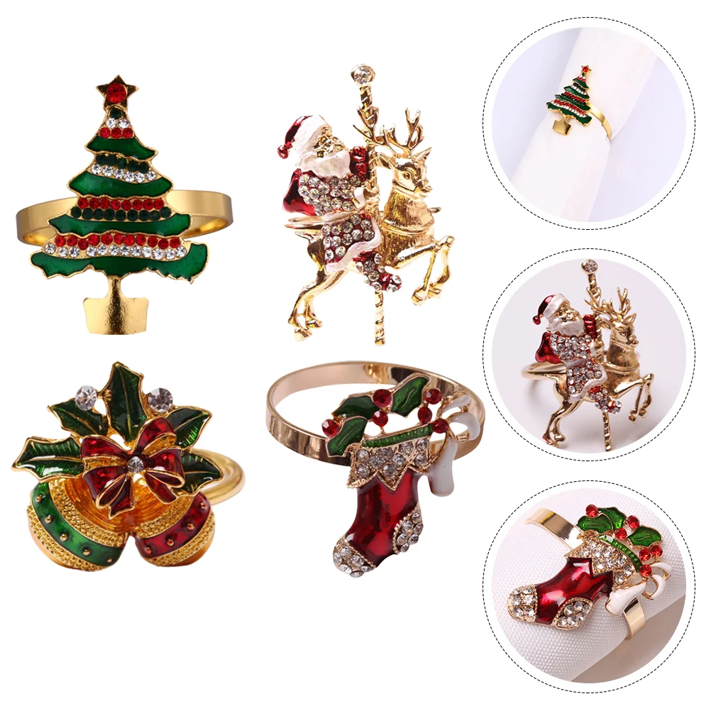 

Christmas Napkin Rings Serviette Ring Holder Holiday Winter Towel Bands Buckle Dinner Table Decor Snowflake
