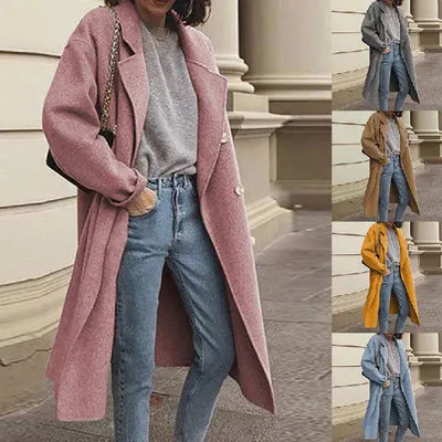 

2022 new winter women's trench coat woolen coat double breasted