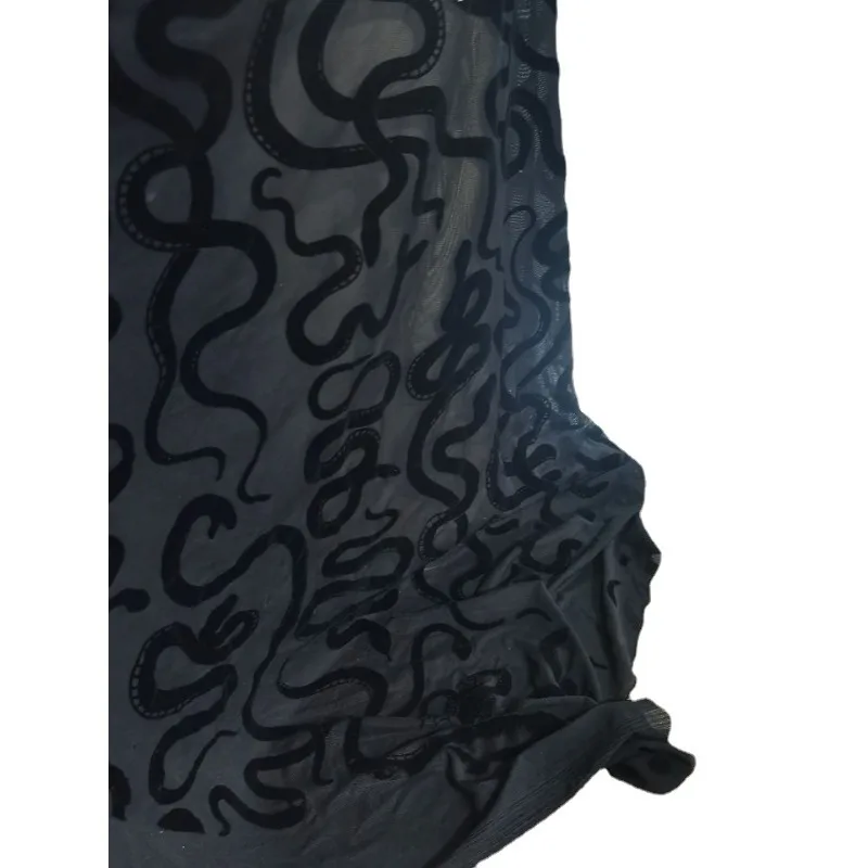 1 ярд тянущаяся черная бархатная ткань с флокированием спандекс сетчатая