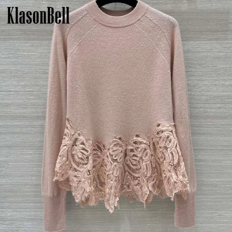 10.24 KlasonBell женский элегантный кашемировый трикотаж с кружевным подолом и
