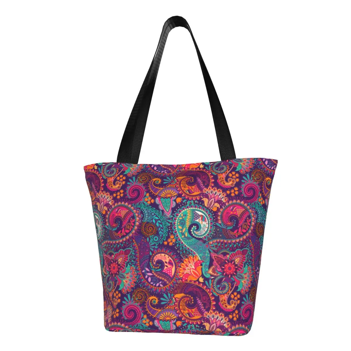 

Colorful Paisley Print Shopper Bag Retro Floral Handbags Student Print Tote Bag Kawaii Polyester Streetwear Shopping Bags