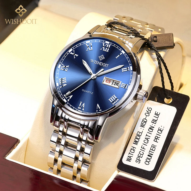 Часы наручные WISHDOIT мужские/женские Кварцевые водонепроницаемые из нержавеющей