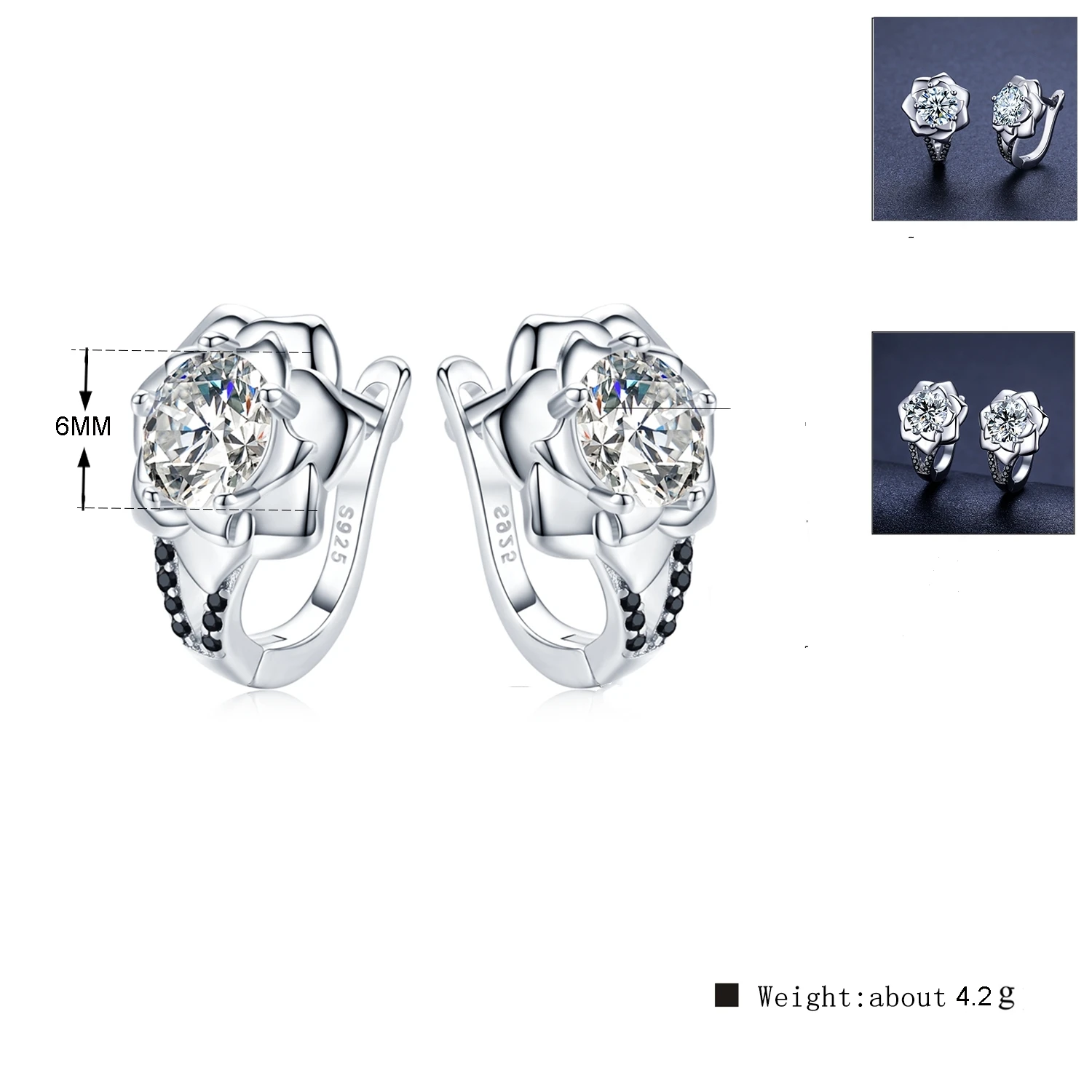 Black Awn Silver Color Round Trendy Spinel Engagement Flower Hoop Earrings for Women Jewelry Bijoux I152 | Украшения и аксессуары