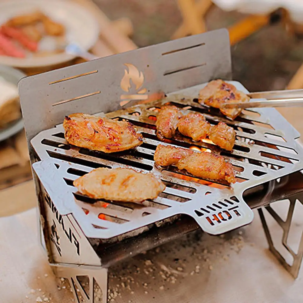 

Practical Portable Folding Stainless Steel Firewood Stove BBQ Grill Stove Reusable 4 Gears Adjustable