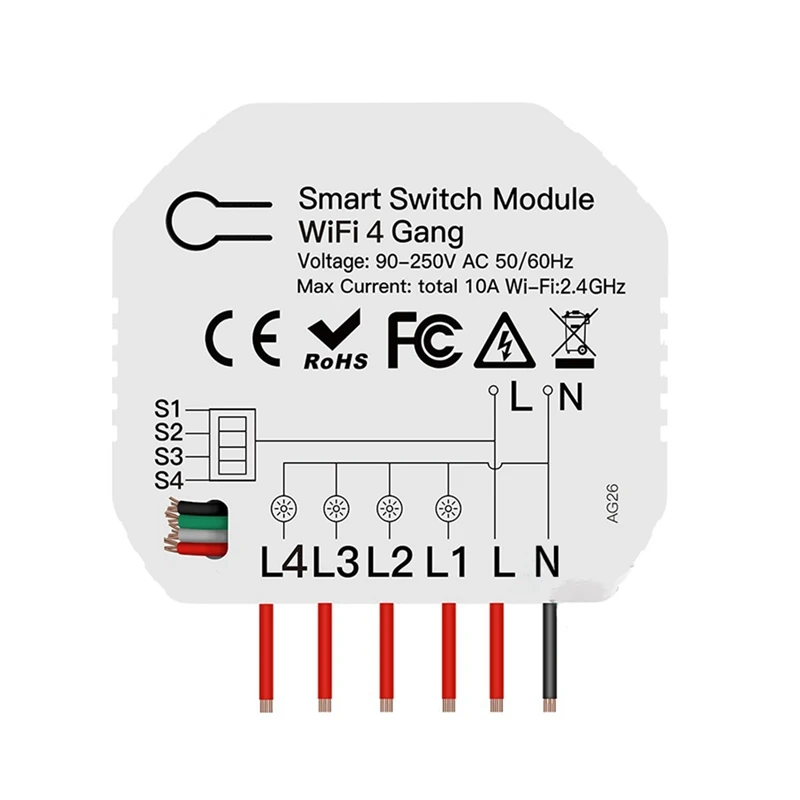 

Mini DIY Wifi Smart Light Switch 4 Gang 1/2 Way Module Smart Life/Tuya App Wireless Remote Control Work With Alexa Home