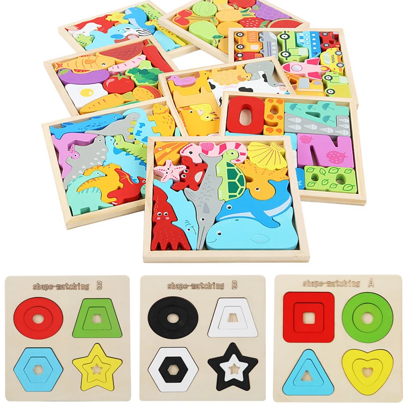 

Деревянные головоломки для детей, материалы по методике Монтессори, обучающие игрушки для малышей, Детские Мультяшные головоломки Tangram, детские игрушки 0-12 месяцев