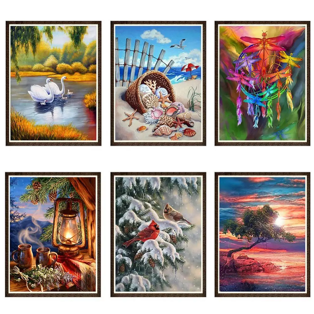 

30x40cm Swan Shell Dragonfly Bird Cross Stitch DIY Full Round Diamond Painting