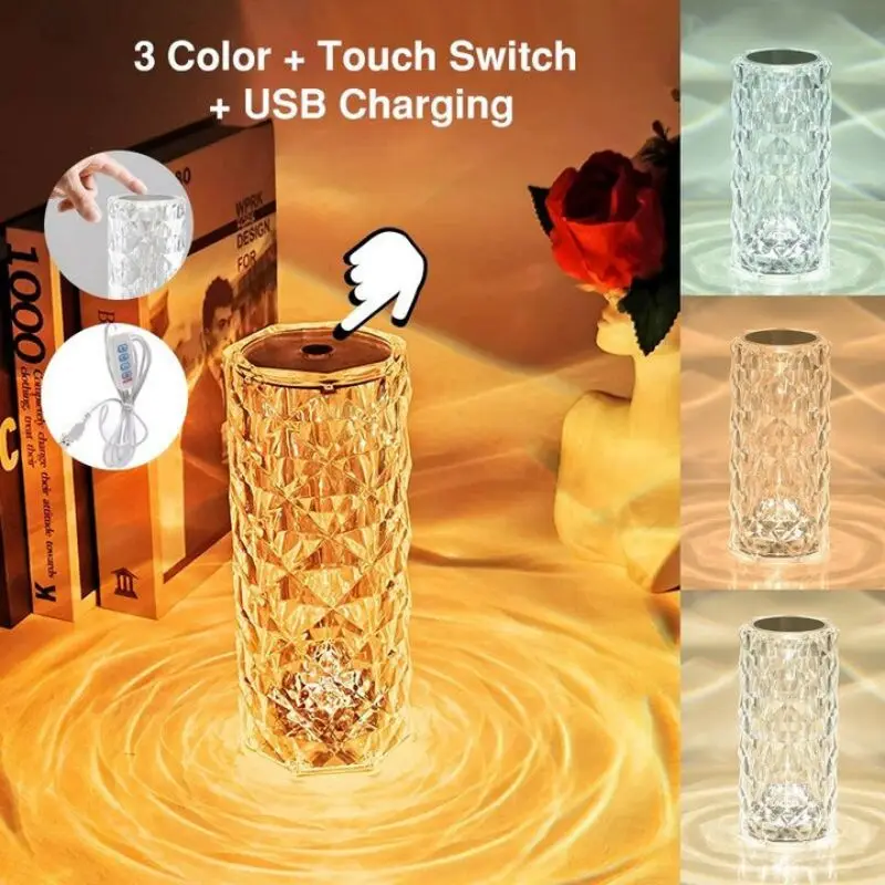 

Chargeable Crystal Touching Lamp 3Colors/16 Colors USB Touch Lamp LED Atmosphere Light Decoration Crystal Night Light