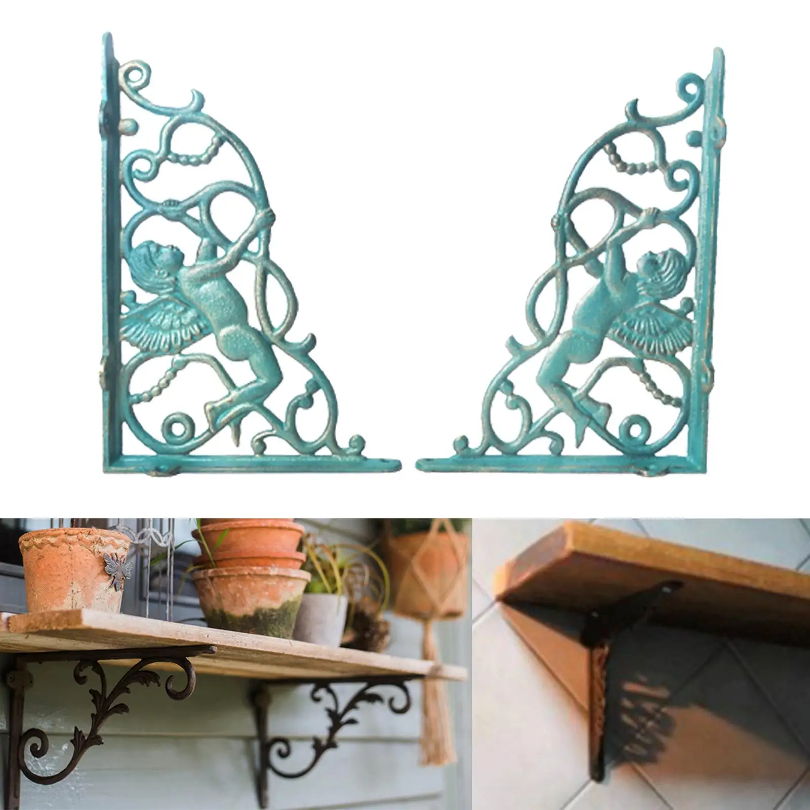 

2x Vintage Style Wall Mount Shelf Brackets Rustic Triangle Metal Heavy Duty Supporters for Bookcase Garden Home Yard Hardware