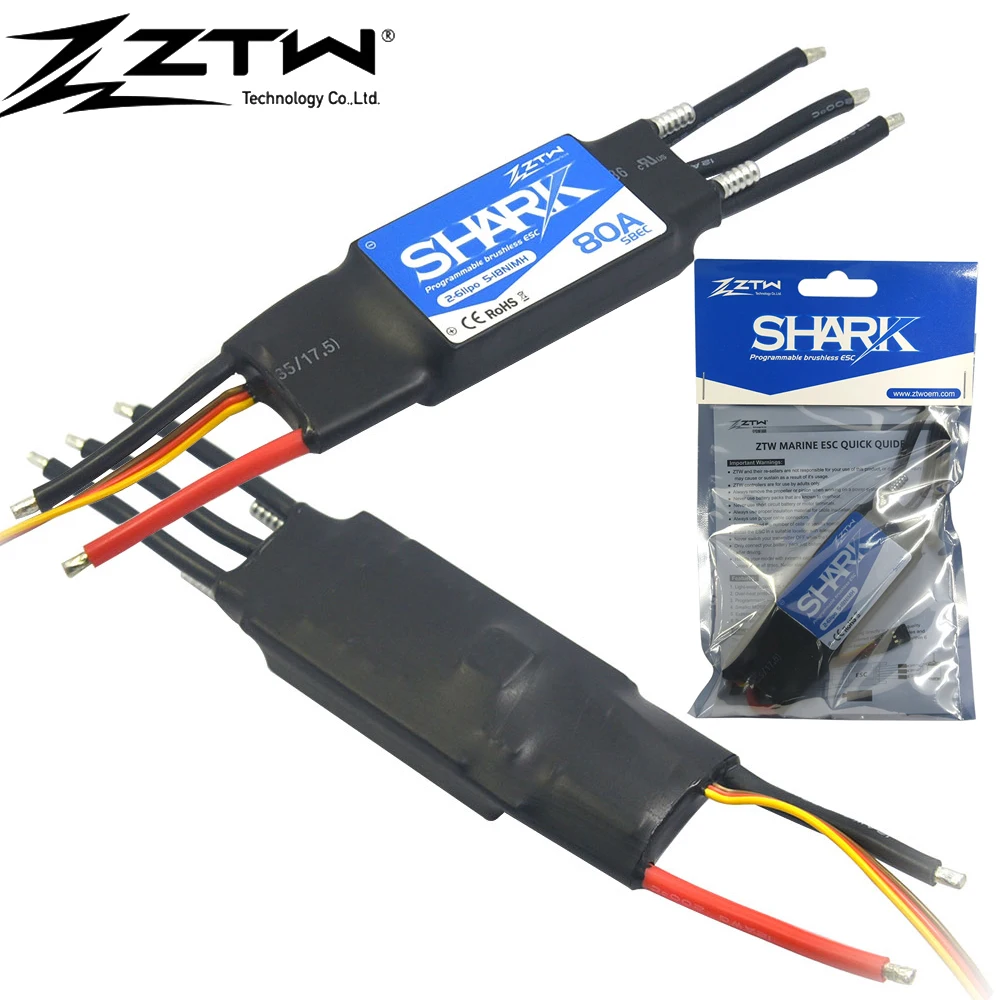 

ZTW Shark 20A 30A 40A 50A 60A 70A 80A 2-4S/ 2-6S водонепроницаемый двухсторонний бесщеточный ESC с BEC для RC лодки Thruster