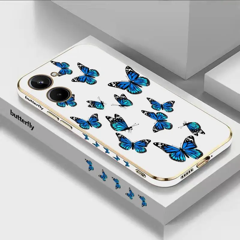 

Butterfly Diagram Luxury Plating Phone Case For OPPO Realme 10 9 9i 8 8i 7 7i 6 Pro Plus C35 C30 C31 C25 C25S C20 C21Y Cover