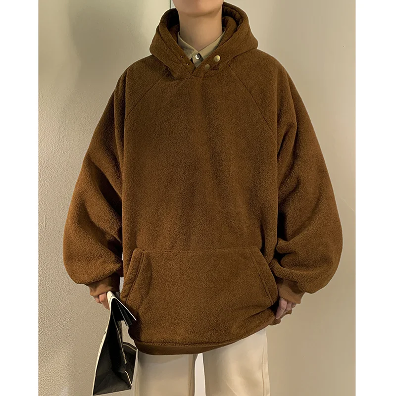 

Thicken Lamb Wool Hoodies Men Warm Winter Fashion Retro Hooded Sweatshirt Men Streetwear Korean Loose Thick Pullover Hoodie Men