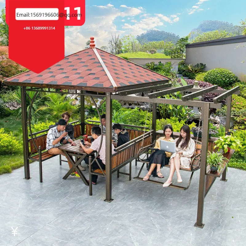 

Павильон наружный двор из твердой древесины Антикоррозийные качели в сборе полка для винограда солнцезащитный навес для виллы