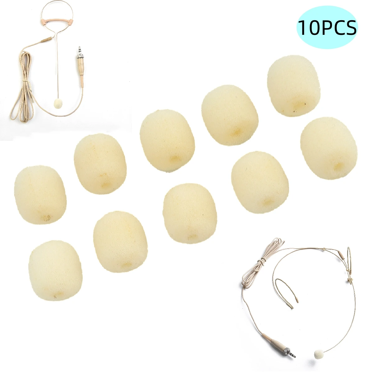 

10Pcs Microphone Foam Windscreen Cover For Gaming Headset Headworn Mic Beige High Elasticity Soft Mic Accessories 12x10mm