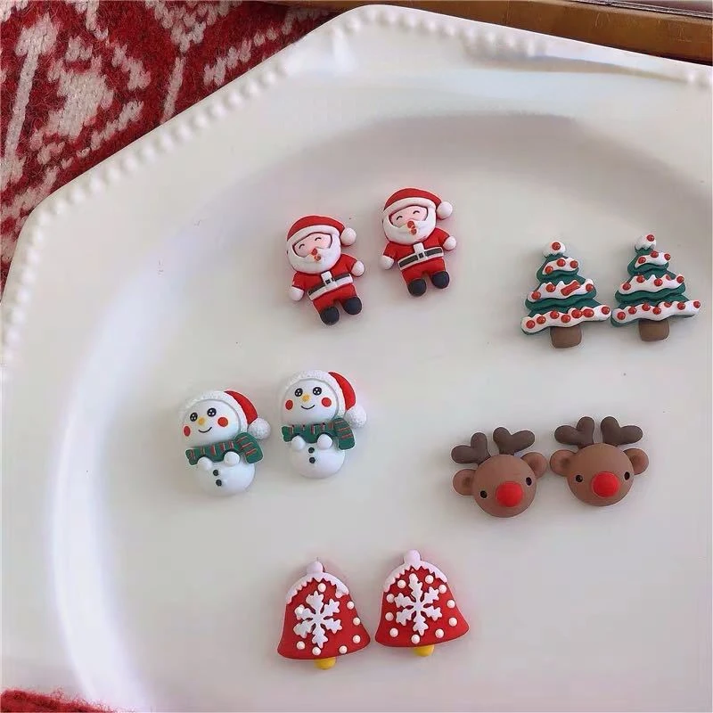 

Christmas Stud Earrings S925 Silver Needle Ladies Jewelry Santa Claus Snowman Elk Christmas Accessories Christmas Best Gift