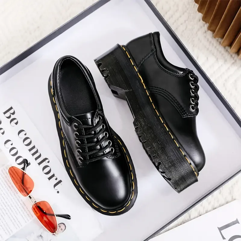 2023 Platform Loafers Women Leather Round Toe Women Shoes Lace-up Chunky Sole Ladies Casual Shoes Handmade zapatos mujer DR