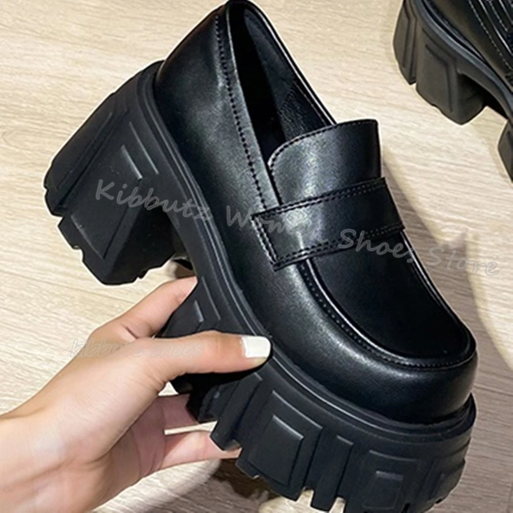 Туфли-лодочки Мэри Джейн на платформе с круглым носком массивном каблуке из