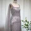 Sharon Said Bling Gray Mermaid Arabic Evening Dress with Cape Luxury Feather Dubai Formal Dresses for Women Wedding Party SS279 4 Sharon Said Bling Gray Mermaid Arabic Evening Dress with Cape Luxury Feather Dubai Formal Dresses for Women Wedding Party SS279 4