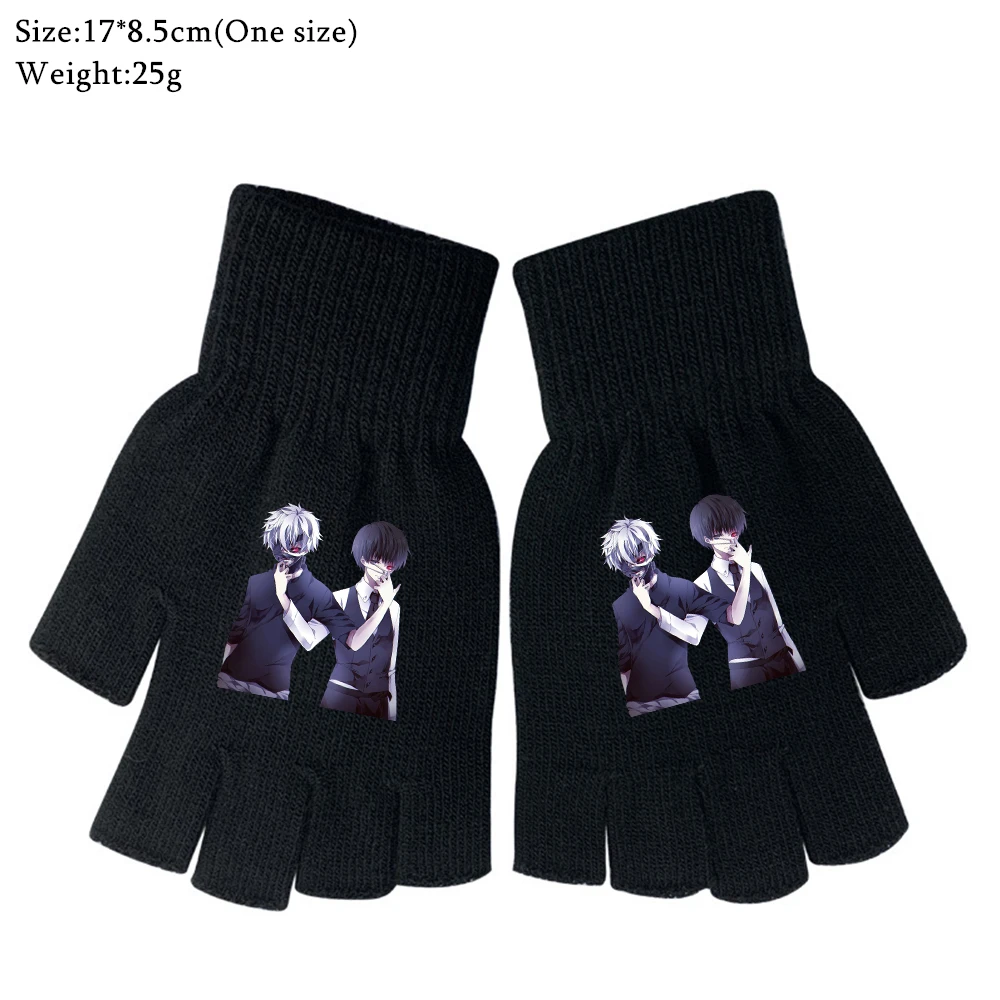 

Anime Tokyo Ghoul Fashion Cute Knitted Half Finger Gloves Boy Girl Autumn Winter Warm Unisex Black Cosplay Cartoon Mittens Gift