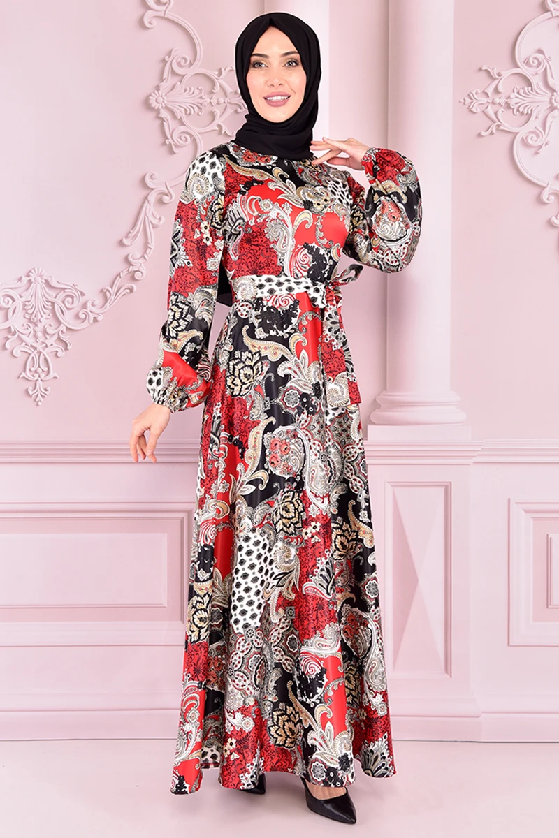 

Belt Satin Dress Burgundy KBR21359
