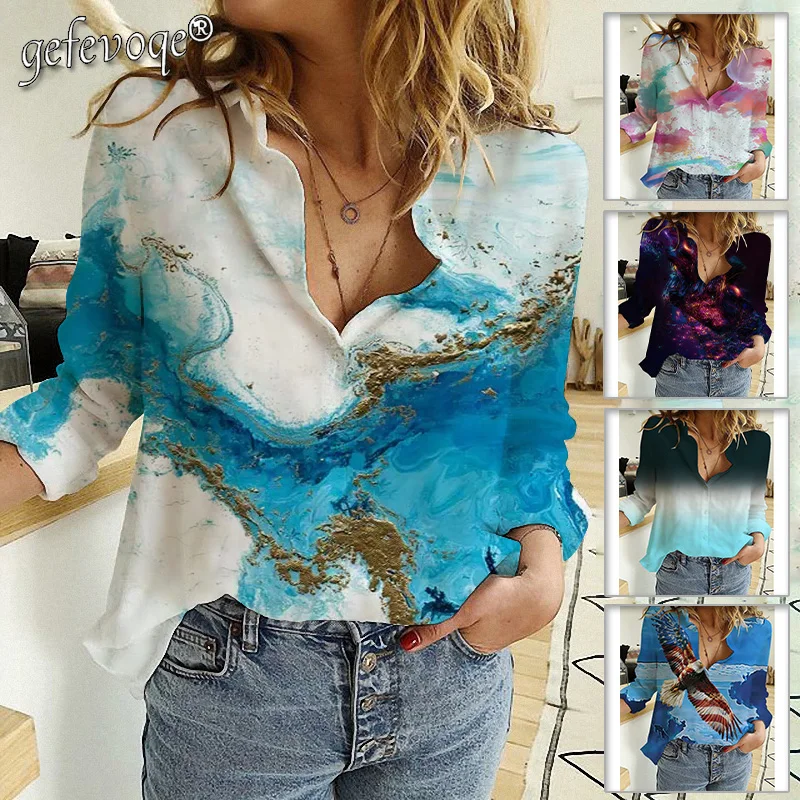 

Women Fashion Clothes Flower Printed Casual Round Neck Long Sleeve Loose Cotton T-shirts Pullover Tunic XS-8XL