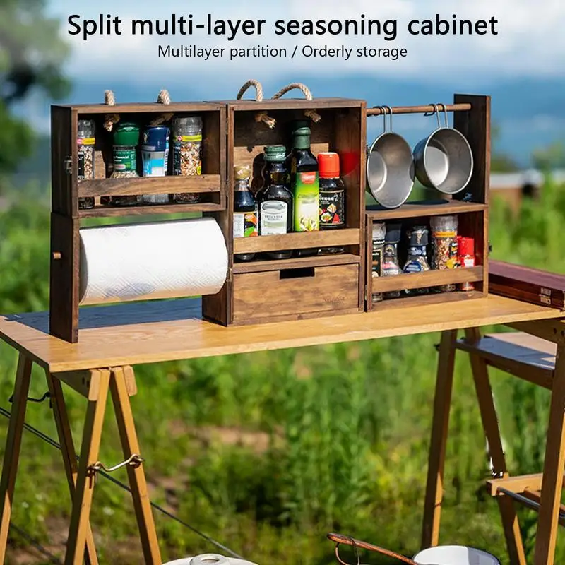 

Naturehikes Camping Split Type Multi-layer Seasoning Cabinet Foldable Grill Caddy Picnic Wood Condiment Box For Camping Supplies
