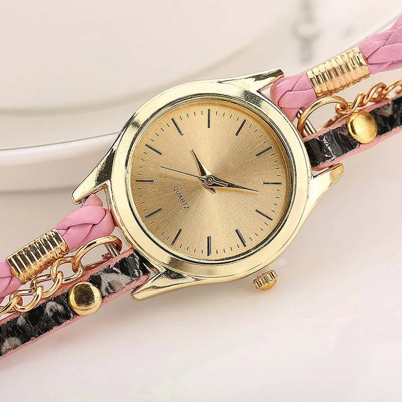 

New Watch Pu Round Bracelet Watch Leopard Woven Ladies Snake Women Watch Accessories Supplies