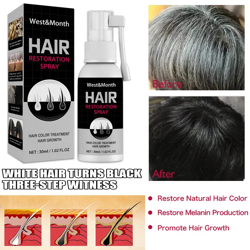 

Black Hair Growth Spray Prevent White Hair Restore Melanin Serum Anti-Hair Loss Treatment Repair Dry Damaged Essential Care 30ml